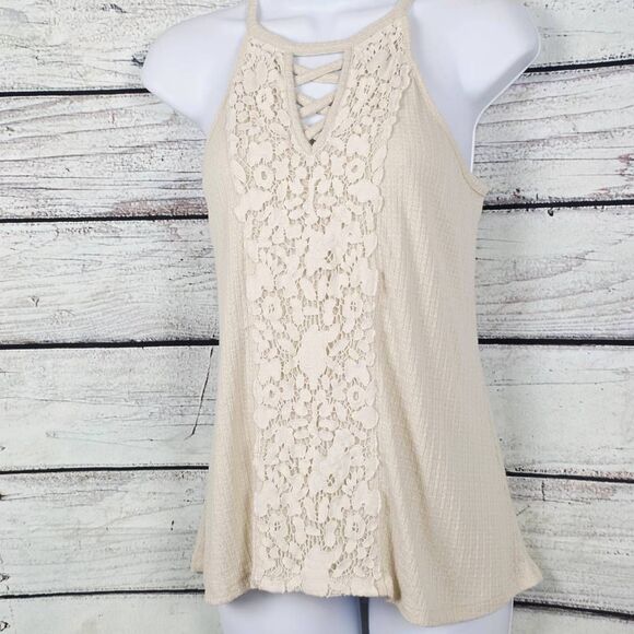 Daytrip Cream Knit Lace Front Tank Top Size S - Picture 5 of 10
